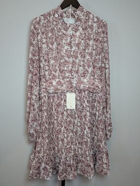 NWT Ivy City Co Women's L Brynley in Pink Floral Mock Neck Balloon Sleeve Dress
